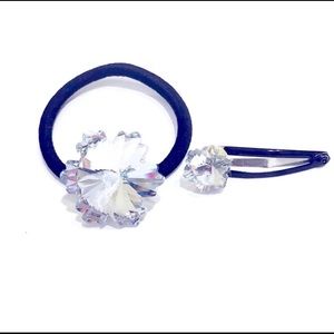 Ponytail Holder Barrette Set Clear Prism Snowflake
